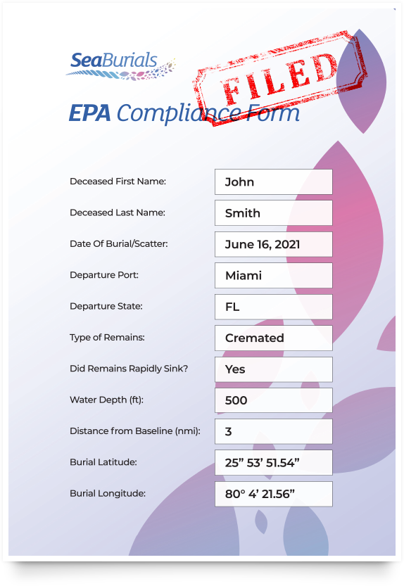 EPA Compliance Form for Scatter Ashes at Sea